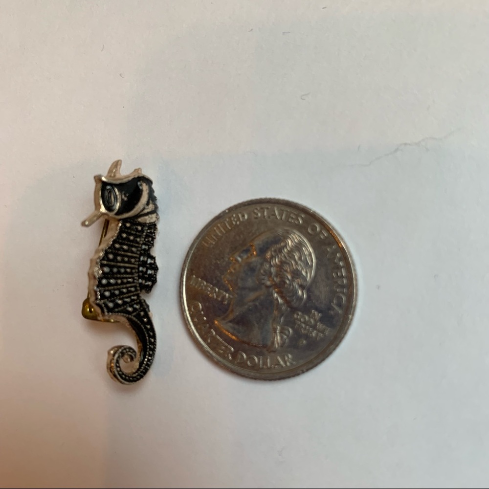 Black and Gold Tone Small Seahorse Pin Vintage